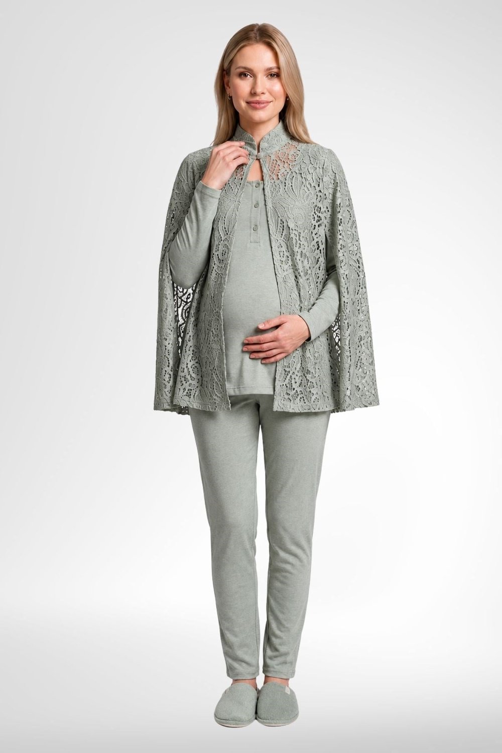MECİT PİJAMAMecit 6402 Elegant Yeşil Dantel Pelerinli Lohusa Pijama Takımı