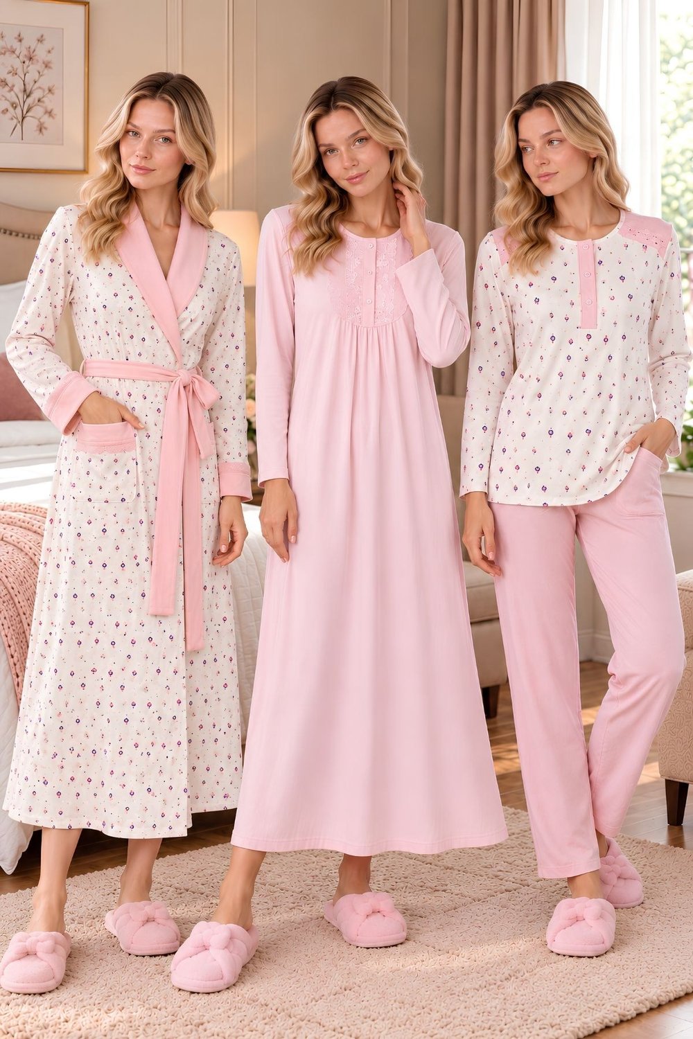 MECİT PİJAMAMecit 6415 Pembe Kadın Büyük Beden Sabahlık Pijama Gecelik Set