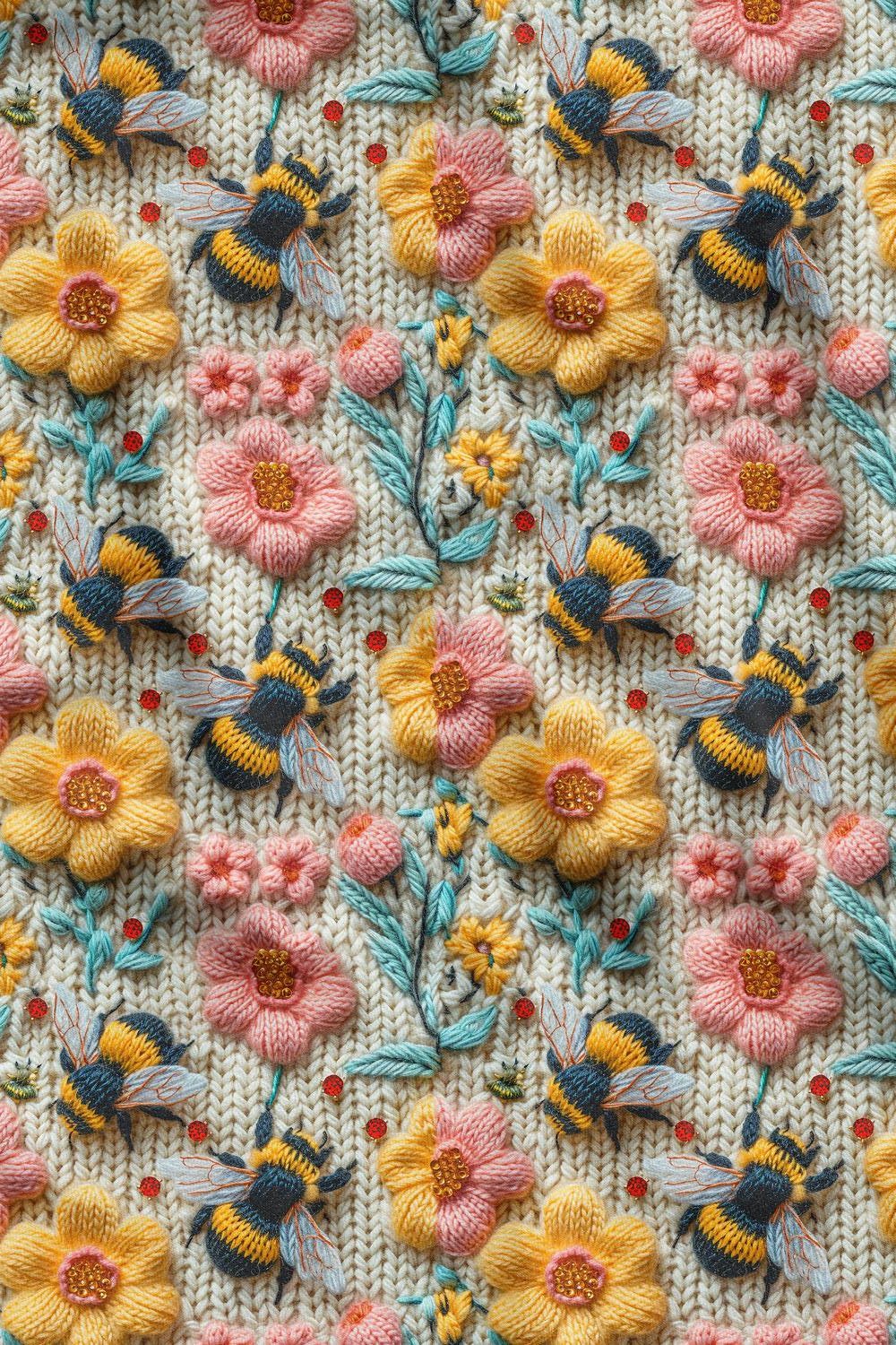 3D Arılar Desenli Dijital Baskılı Kumaş