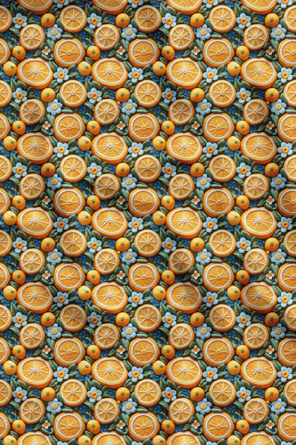 3D Çiçekli Limon Desenli Dijital Baskılı Kumaş