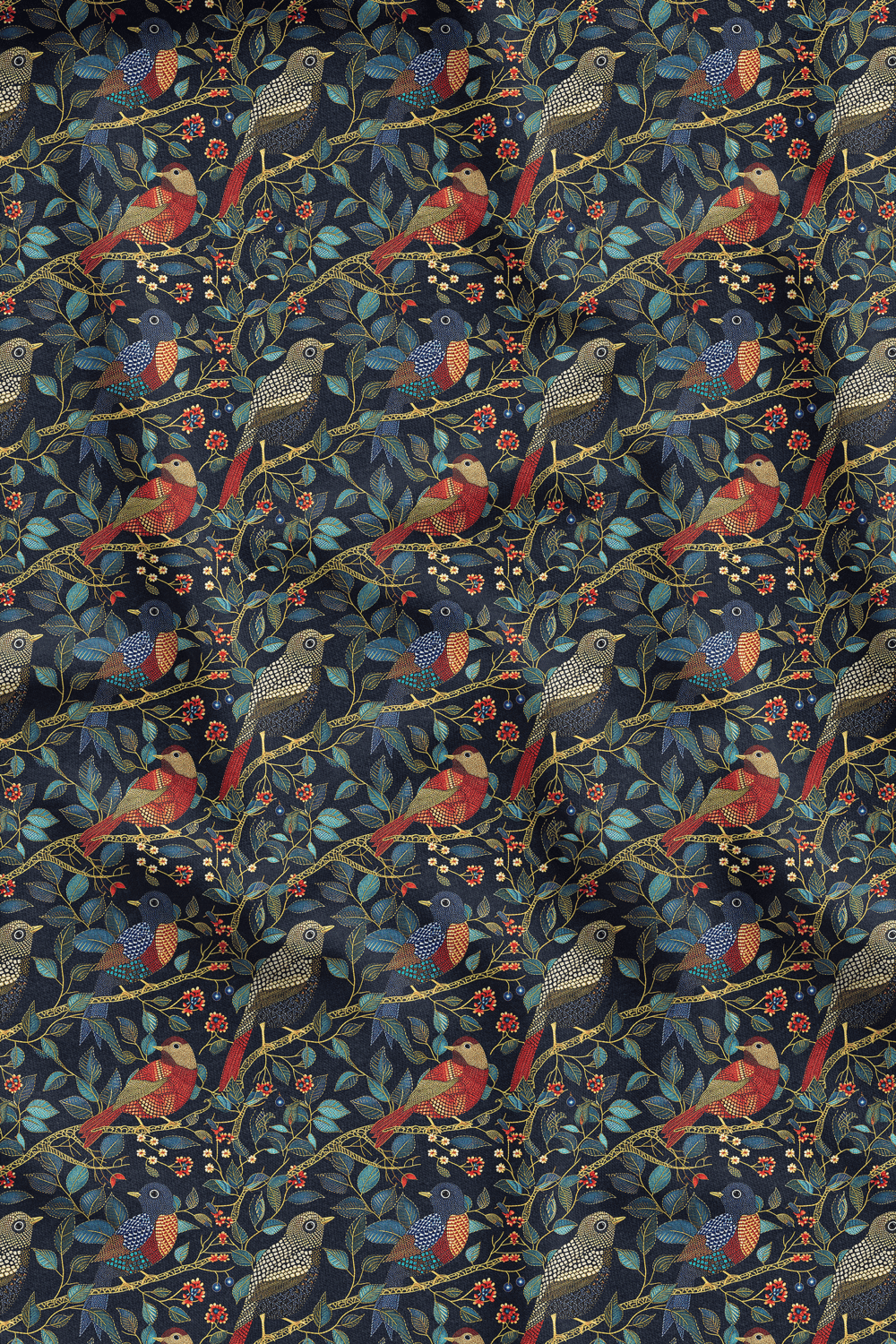 3D Gece Kuşları Desenli Dijital Baskılı Kumaş