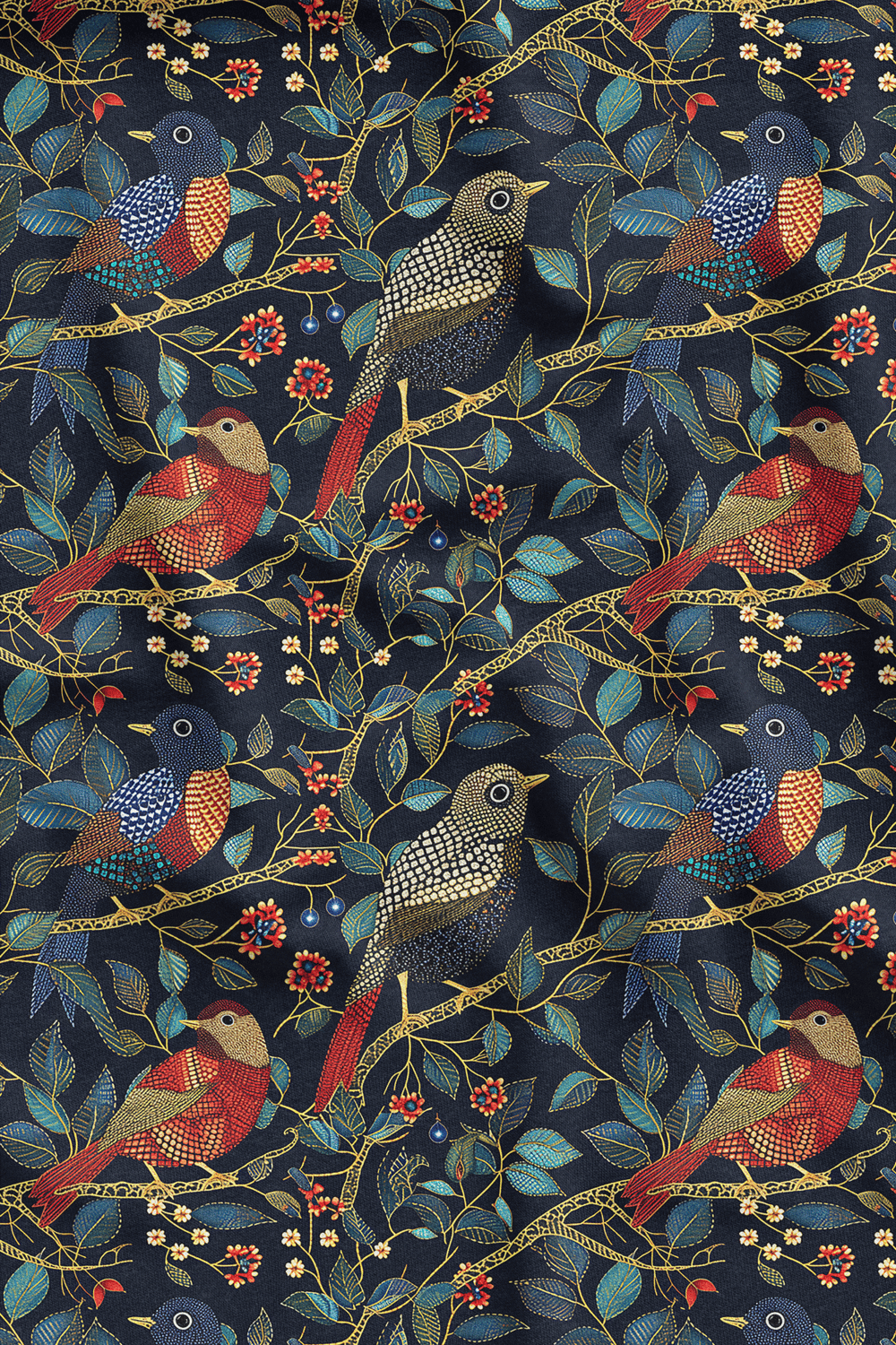 3D Gece Kuşları Desenli Dijital Baskılı Kumaş