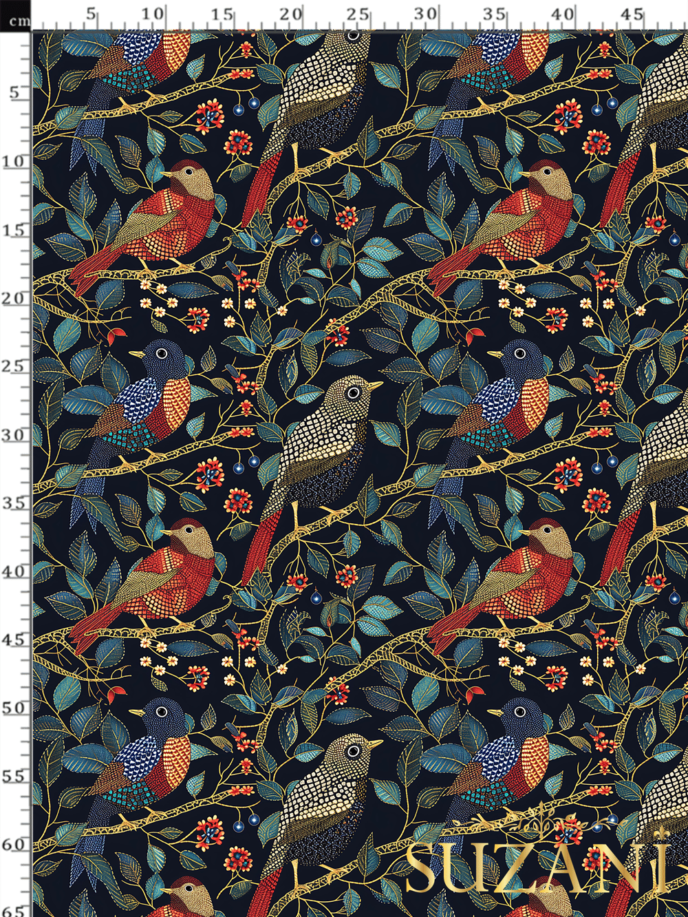 3D Gece Kuşları Desenli Dijital Baskılı Kumaş