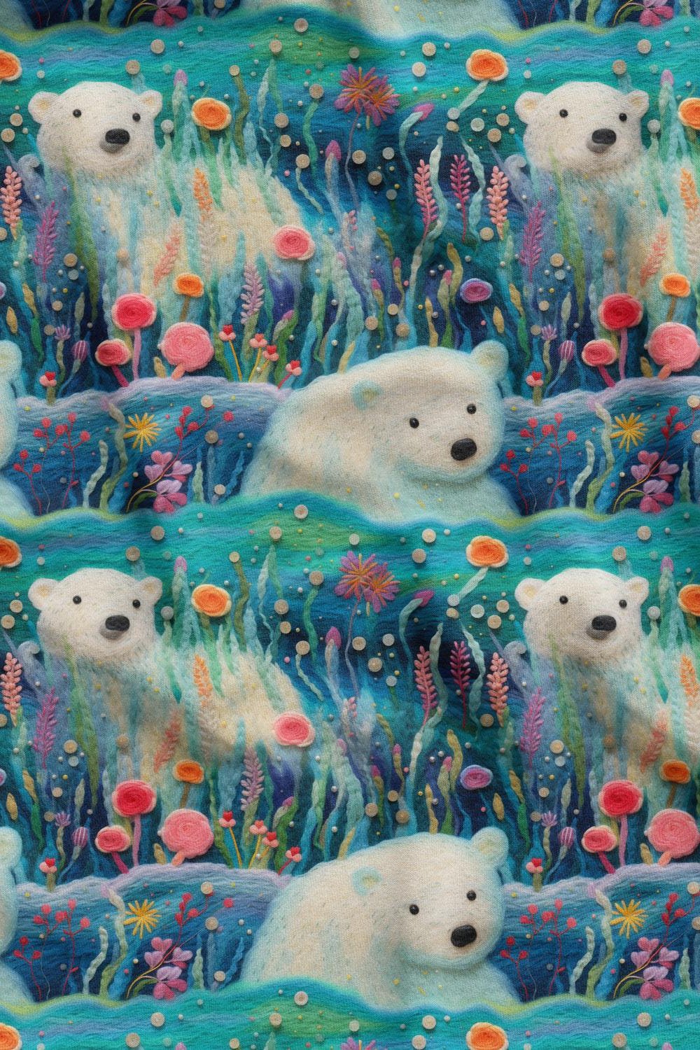 3D Kutup Ayısı Desenli Dijital Baskılı Kumaş