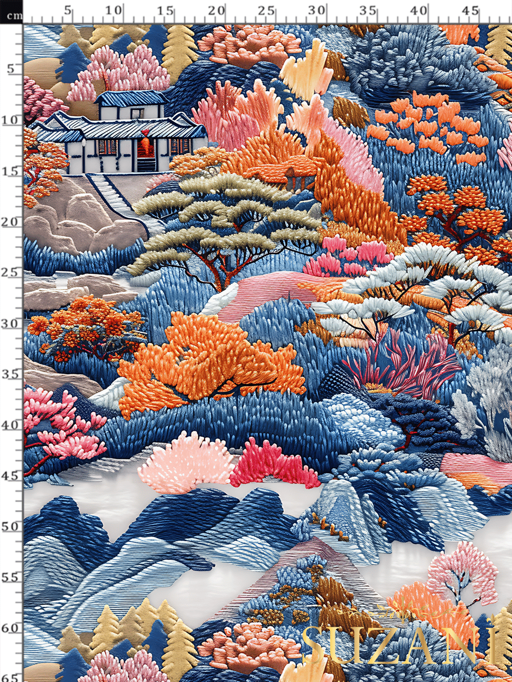 3D Mavi Manzara Desenli Dijital Baskılı Kumaş