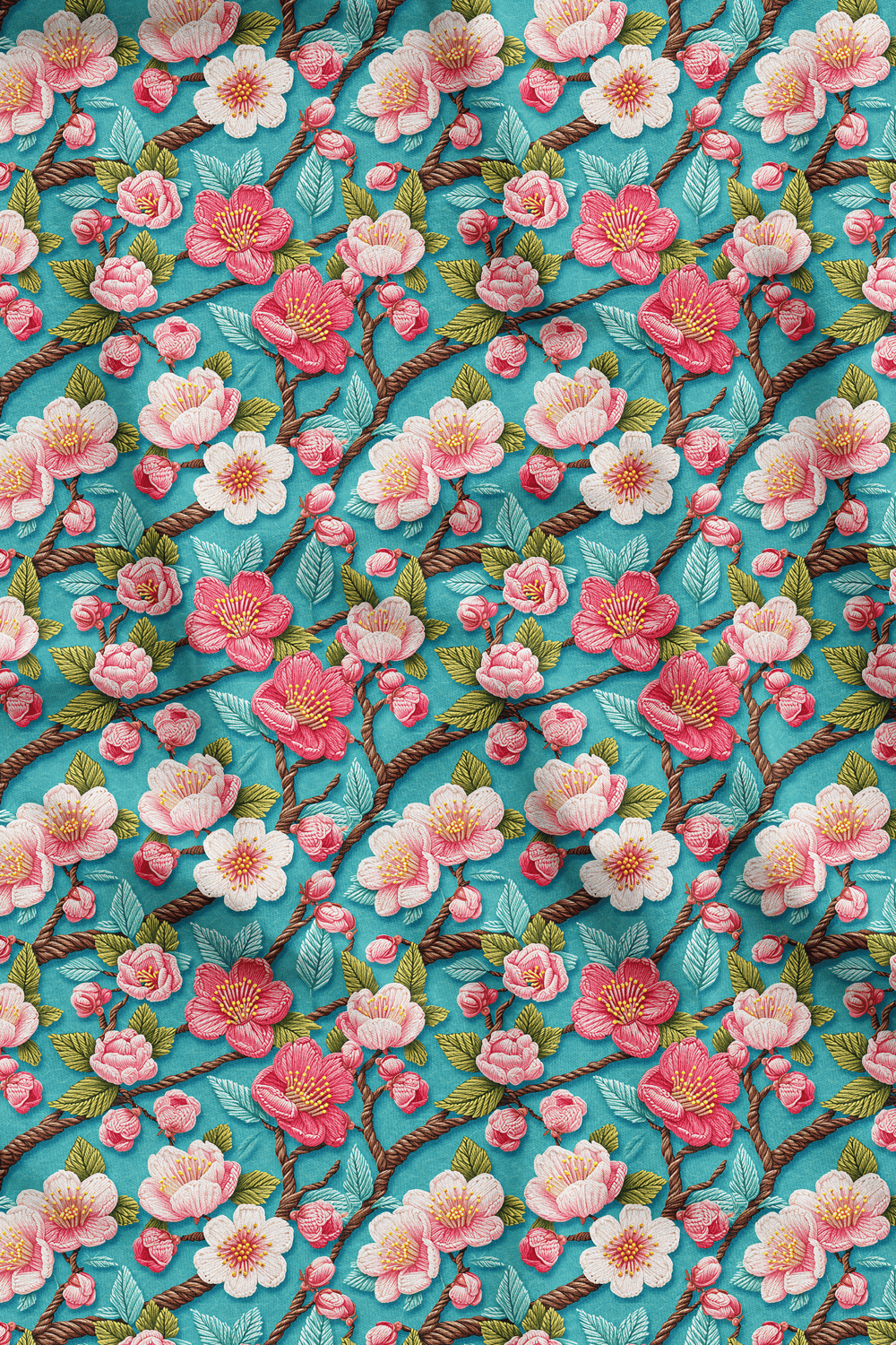 3D Mint Çiçek Desenli Dijital Baskılı Kumaş