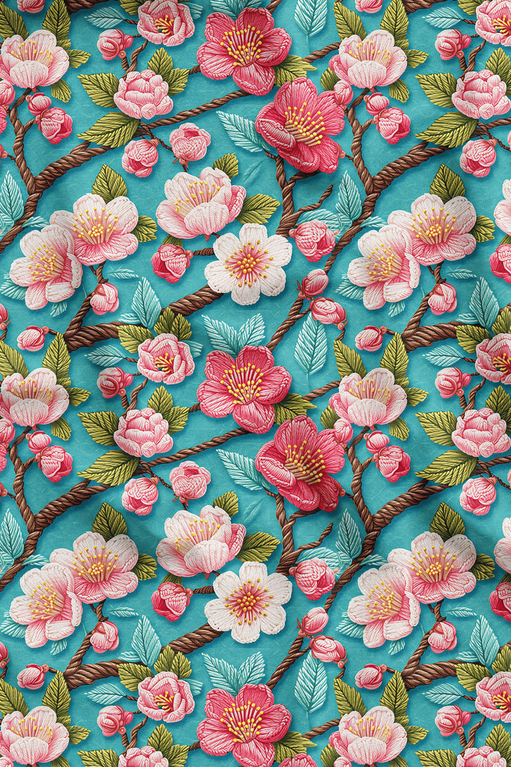 3D Mint Çiçek Desenli Dijital Baskılı Kumaş