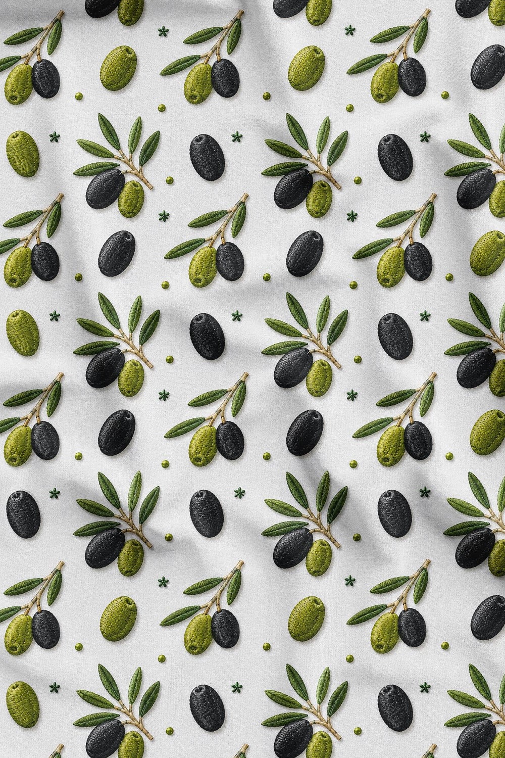 3D Nakış işlemeli Zeytin Desenli Dijital Baskılı Kumaş