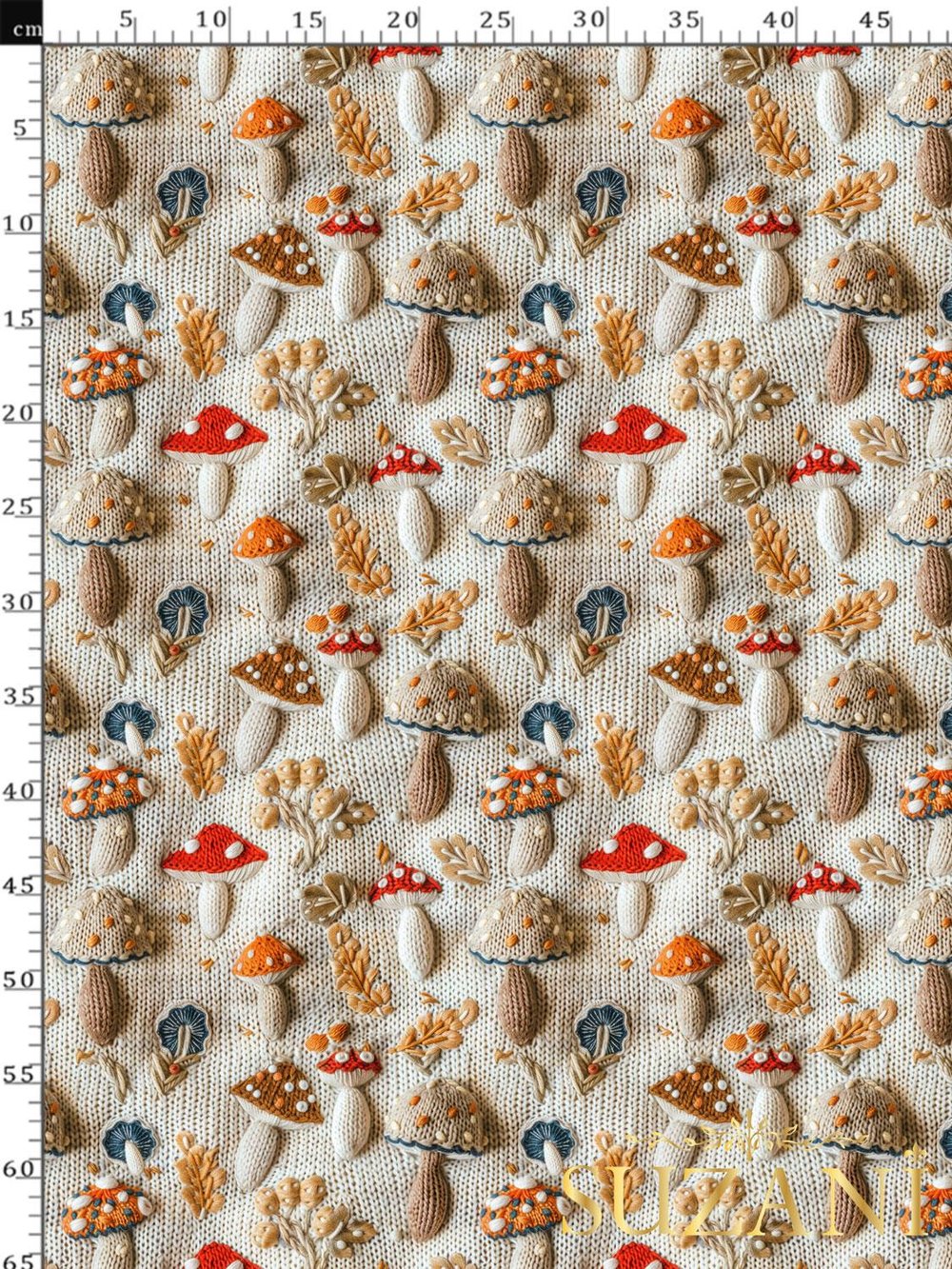 3D Örgü Zemin Mantar Desenli Dijital Baskılı Kumaş