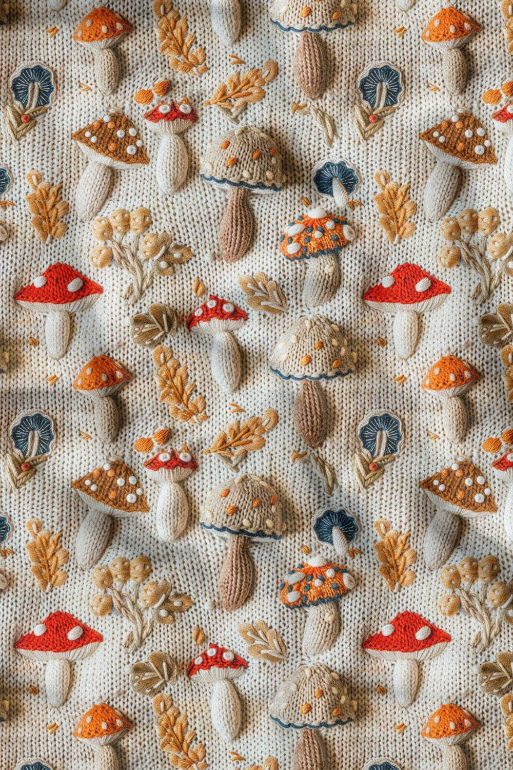 3D Örgü Zemin Mantar Desenli Dijital Baskılı Kumaş