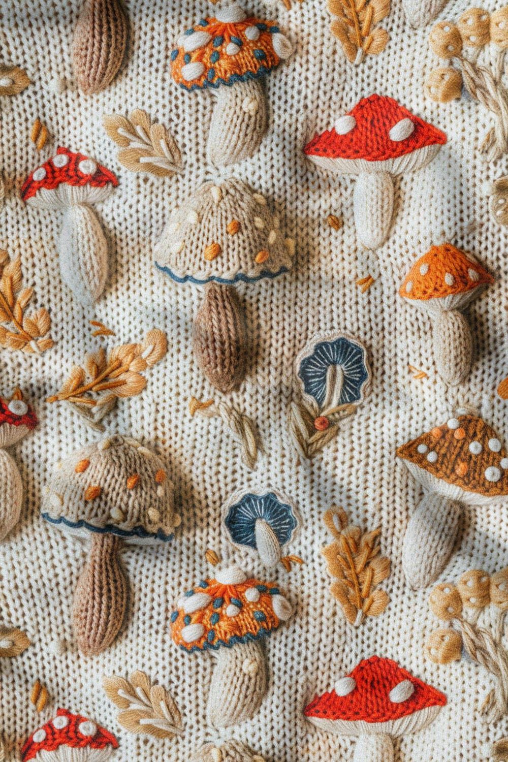 3D Örgü Zemin Mantar Desenli Dijital Baskılı Kumaş