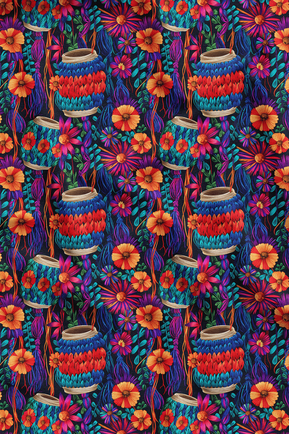 3D Renkli Sepet Desenli Dijital Baskılı Kumaş