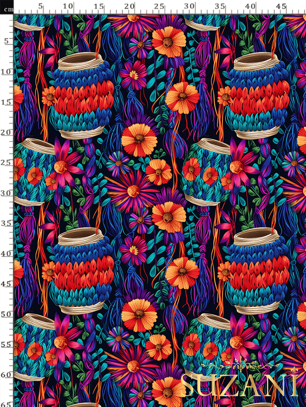 3D Renkli Sepet Desenli Dijital Baskılı Kumaş