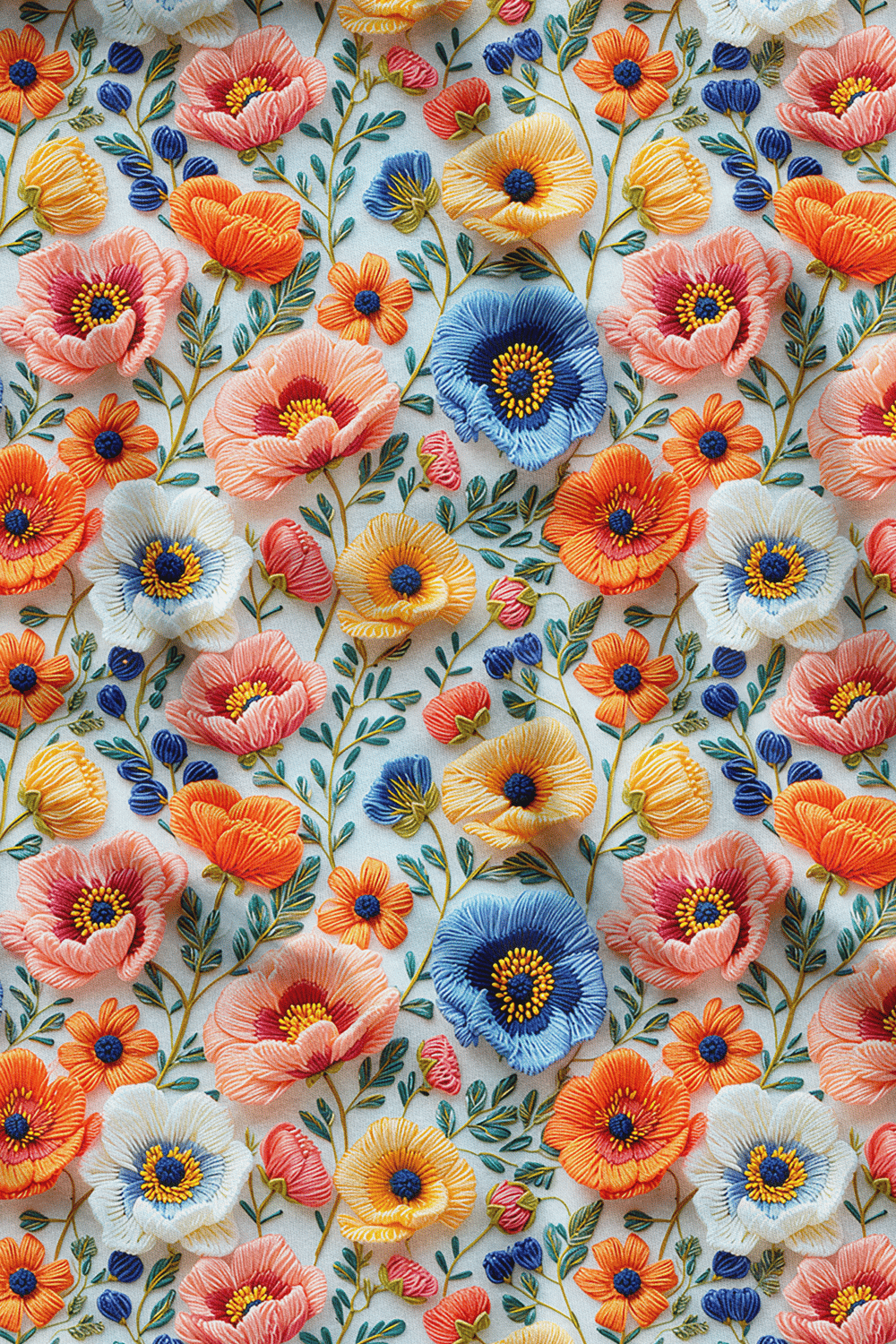 3D Somon Çiçekler Desenli Dijital Baskılı Kumaş