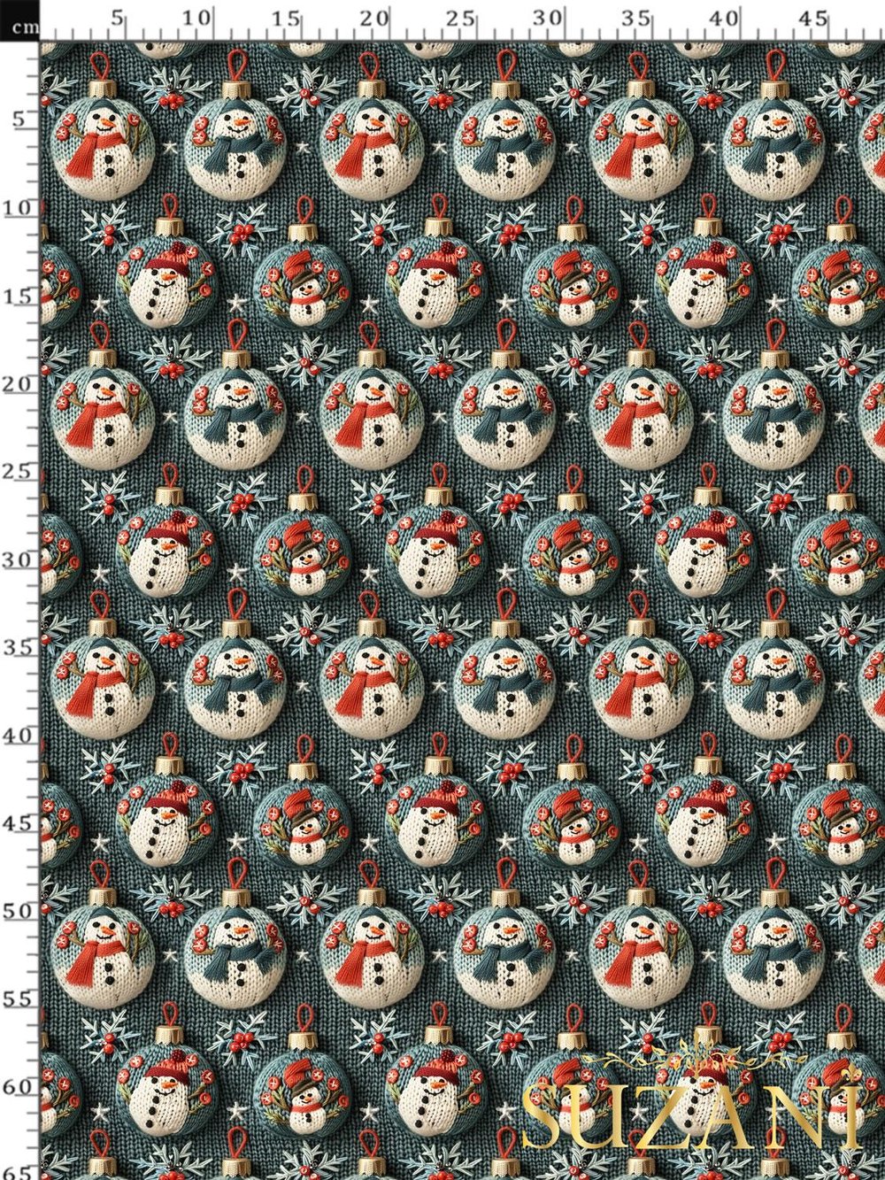 3D Yılbaşı Küreli Kardan Adam Desenli Dijital Baskılı Kumaş