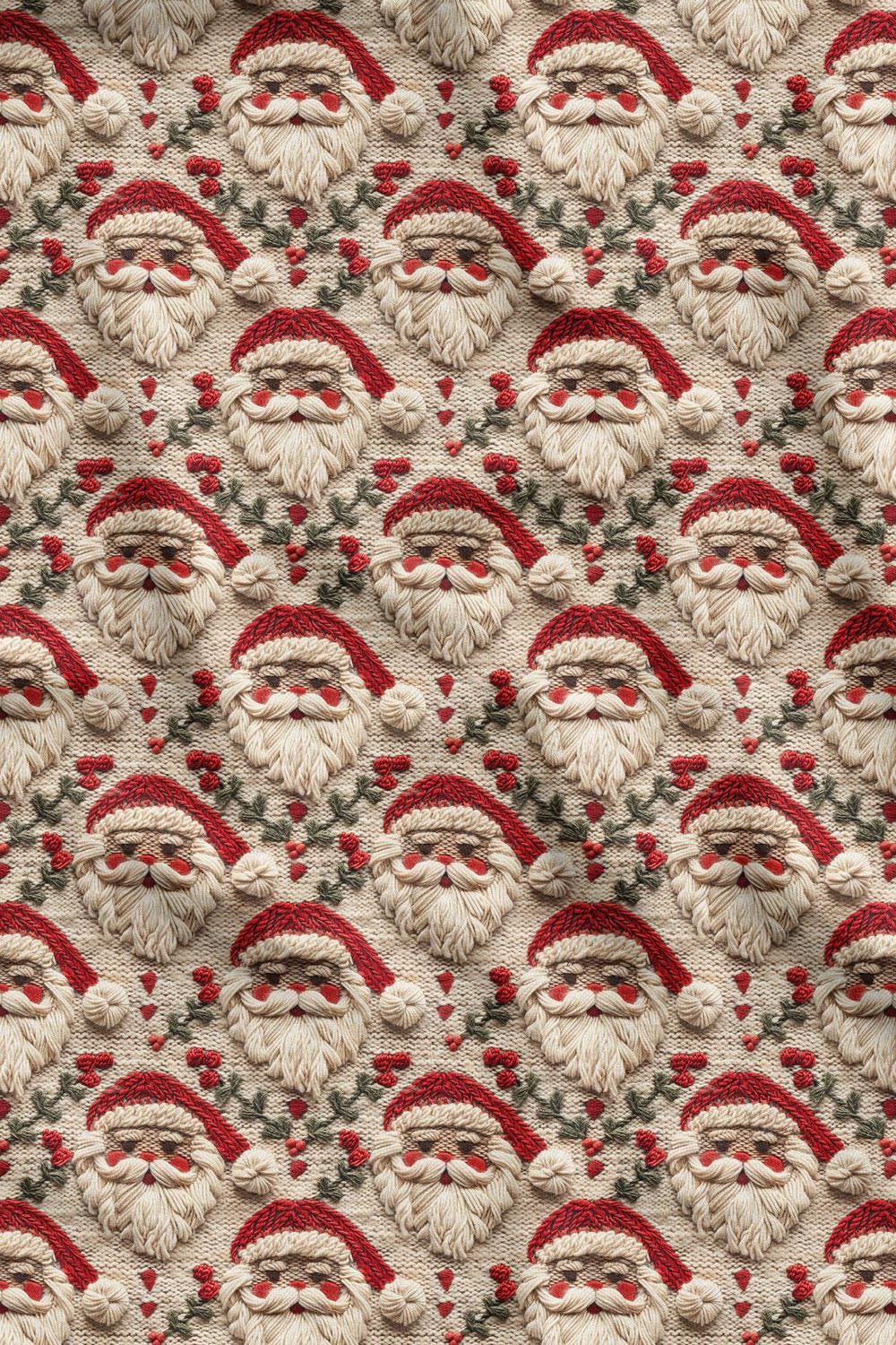 3D Yılbaşı Nakışlı Noel Baba 2 Desenli Dijital Baskılı Kumaş