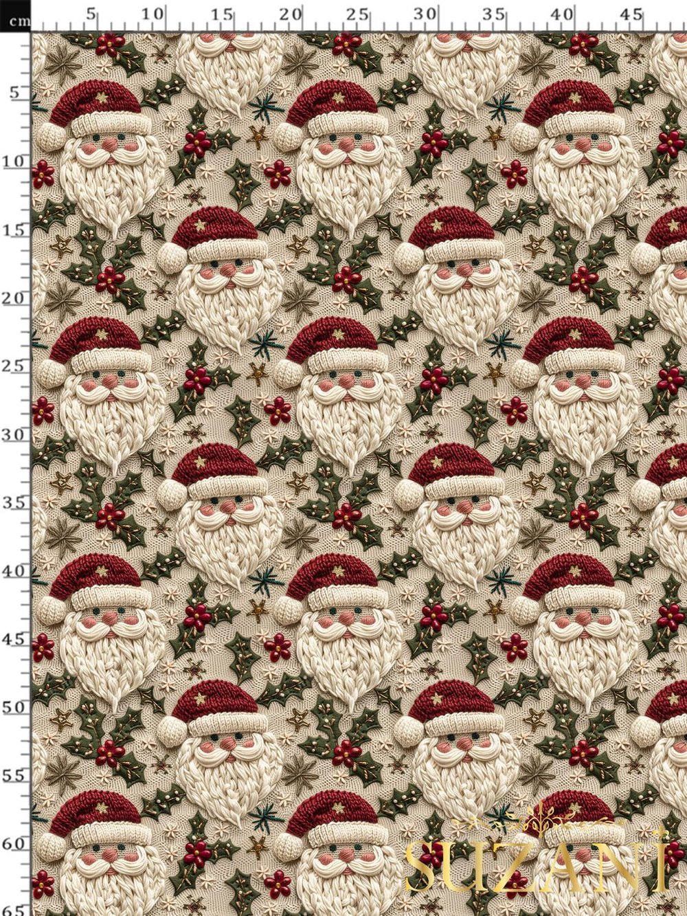 3D Yılbaşı Nakışlı Noel Baba Desenli Dijital Baskılı Kumaş