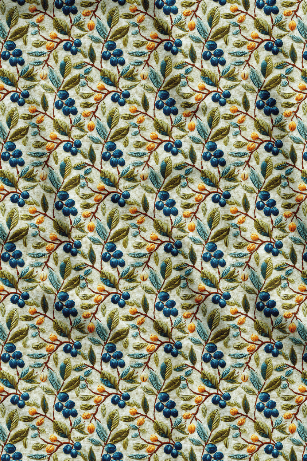 3D Zeytin Dalı Desenli Dijital Baskılı Kumaş