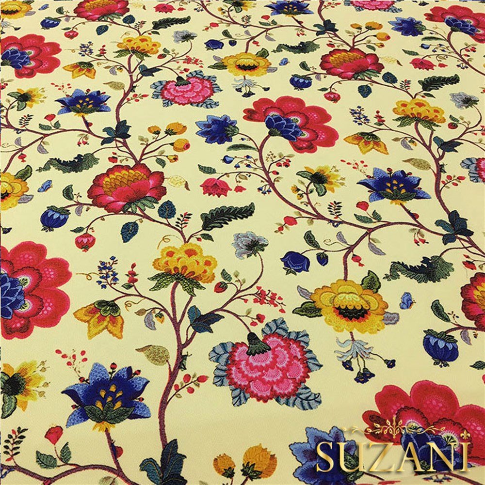 Açık Sarı Zemin Çiçekli Kumaş