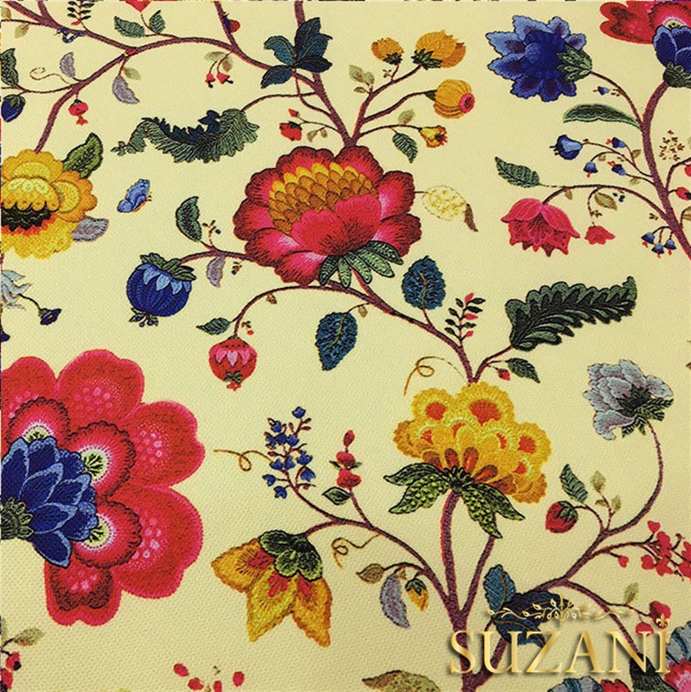 Açık Sarı Zemin Çiçekli Kumaş