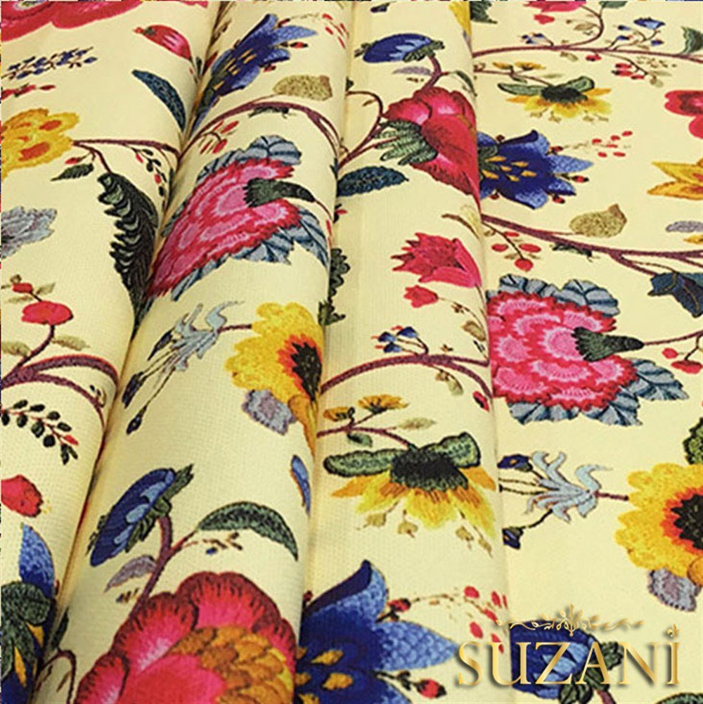 Açık Sarı Zemin Çiçekli Kumaş