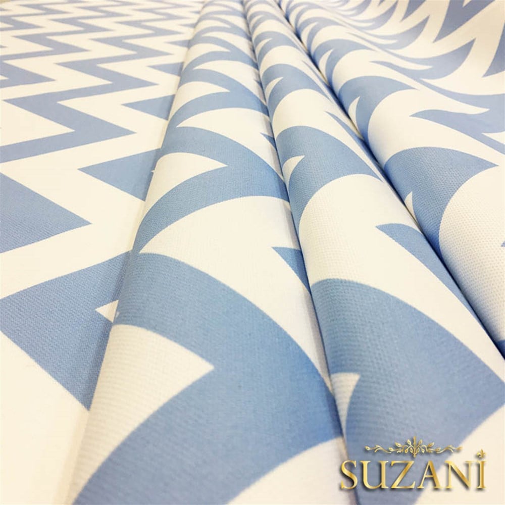 Bebe Mavi Zigzag Döşemelik Kumaş