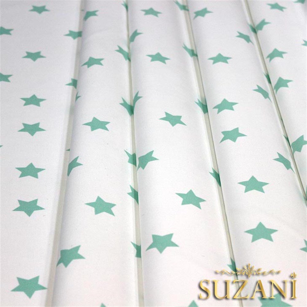 Beyaz Üzeri Mint Yıldızlı Kumaş