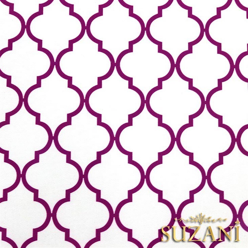 Beyaz Üzeri Mor Moroccan Desenli Kumaş
