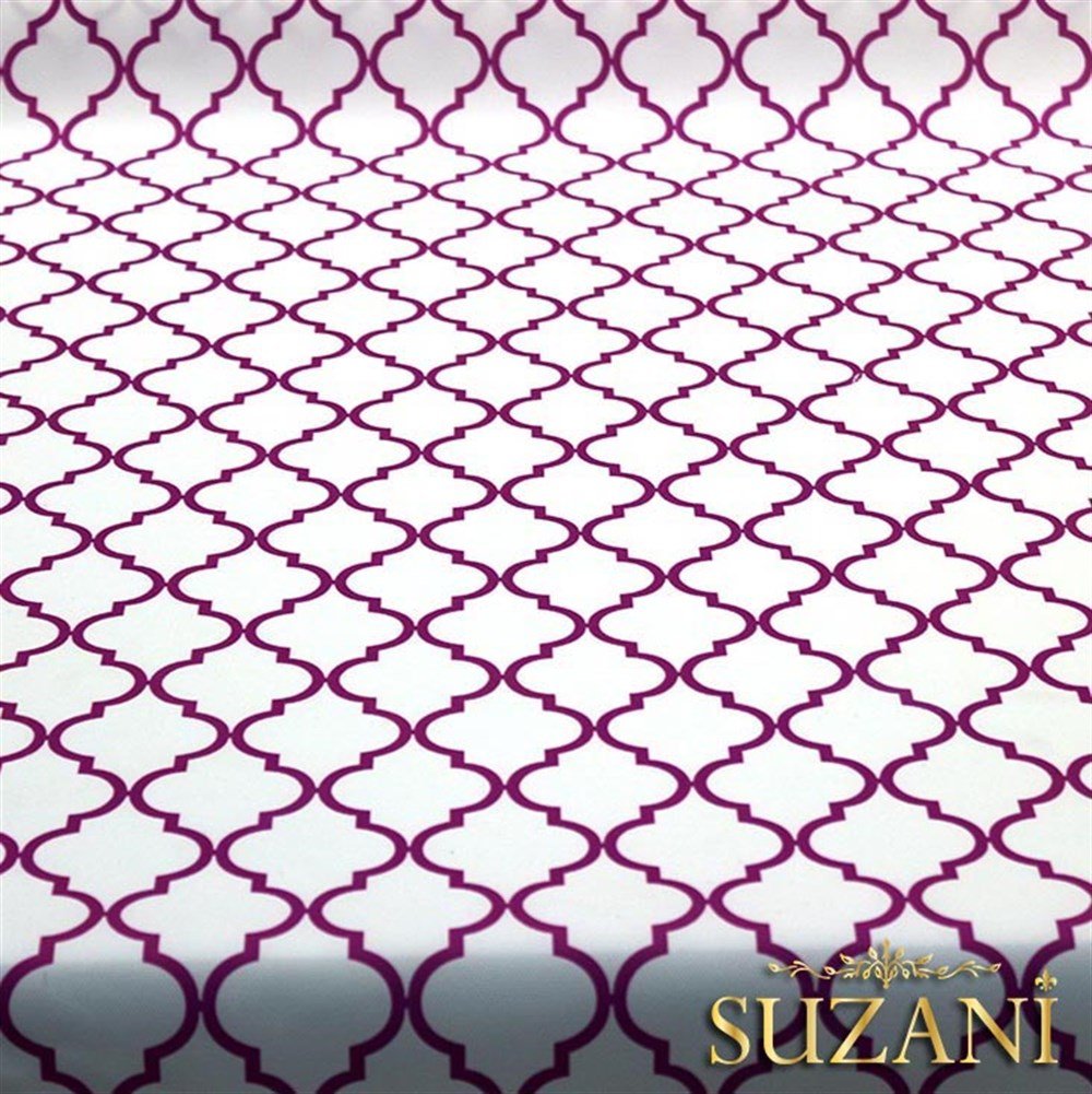 Beyaz Üzeri Mor Moroccan Desenli Kumaş