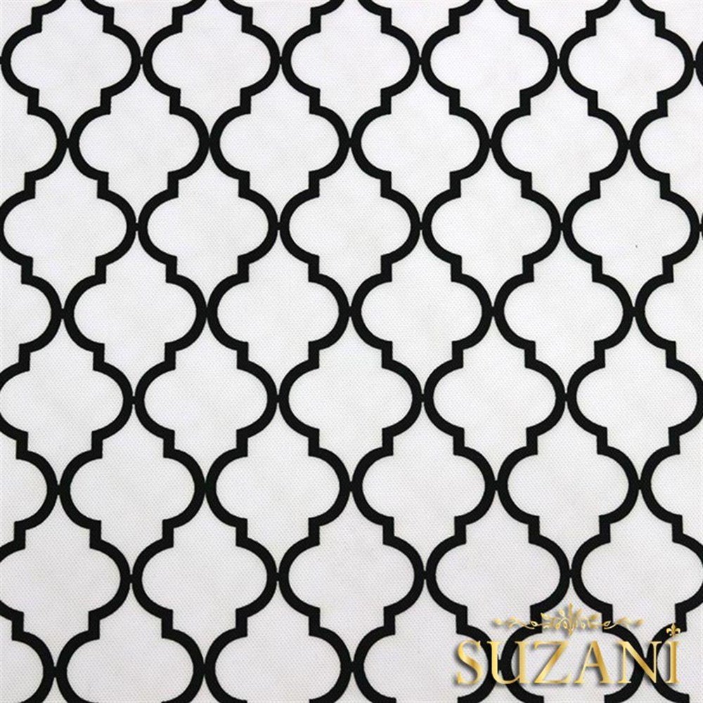 Beyaz Üzeri Siyah Moroccan Desenli Kumaş