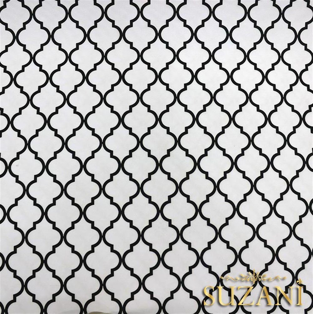 Beyaz Üzeri Siyah Moroccan Desenli Kumaş