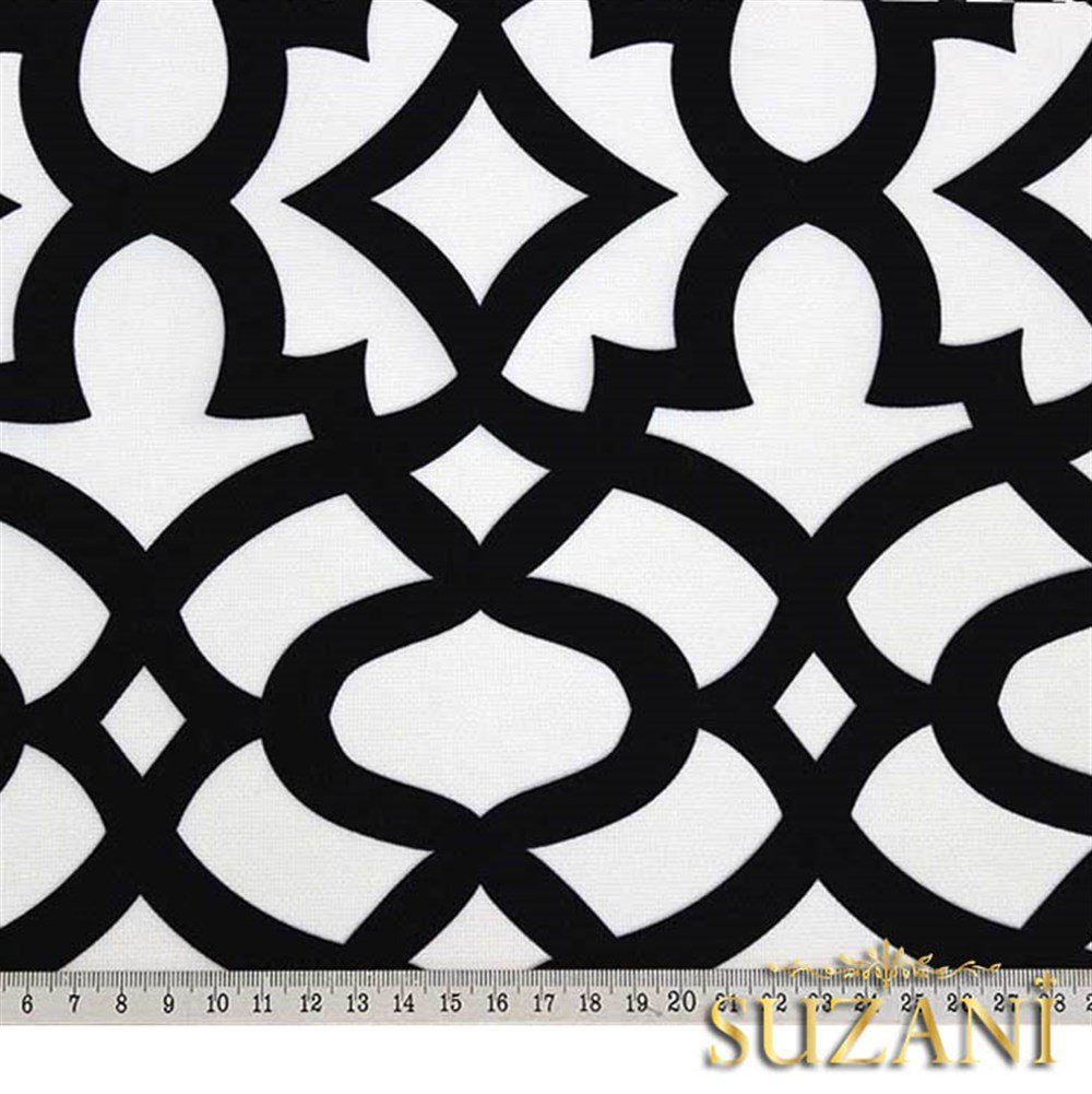 Beyaz Üzeri Siyah Ottoman Desenli Kumaş