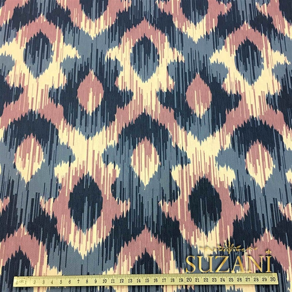 Bordo Lacivert Geometrik İkat Kumaş