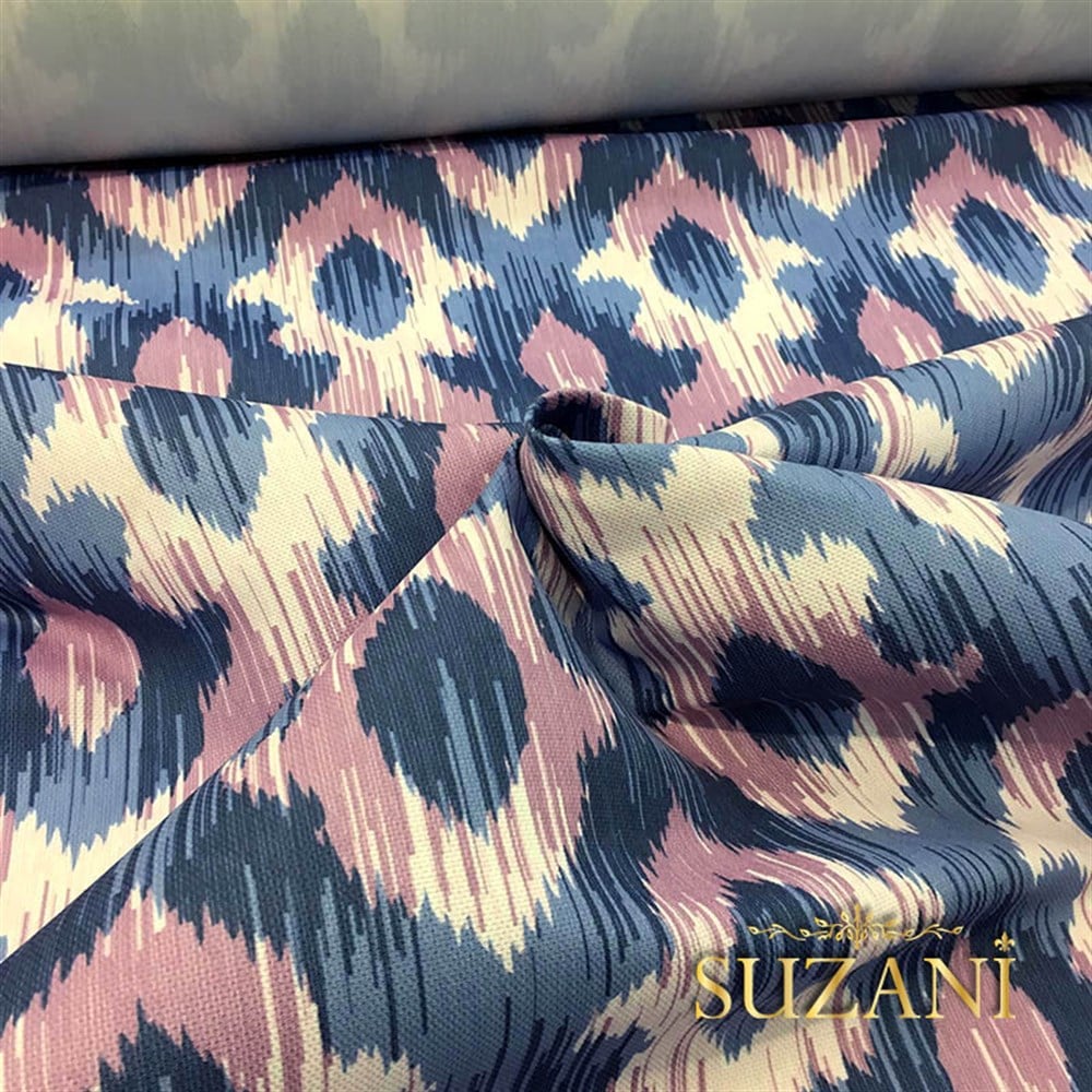 Bordo Lacivert Geometrik İkat Kumaş