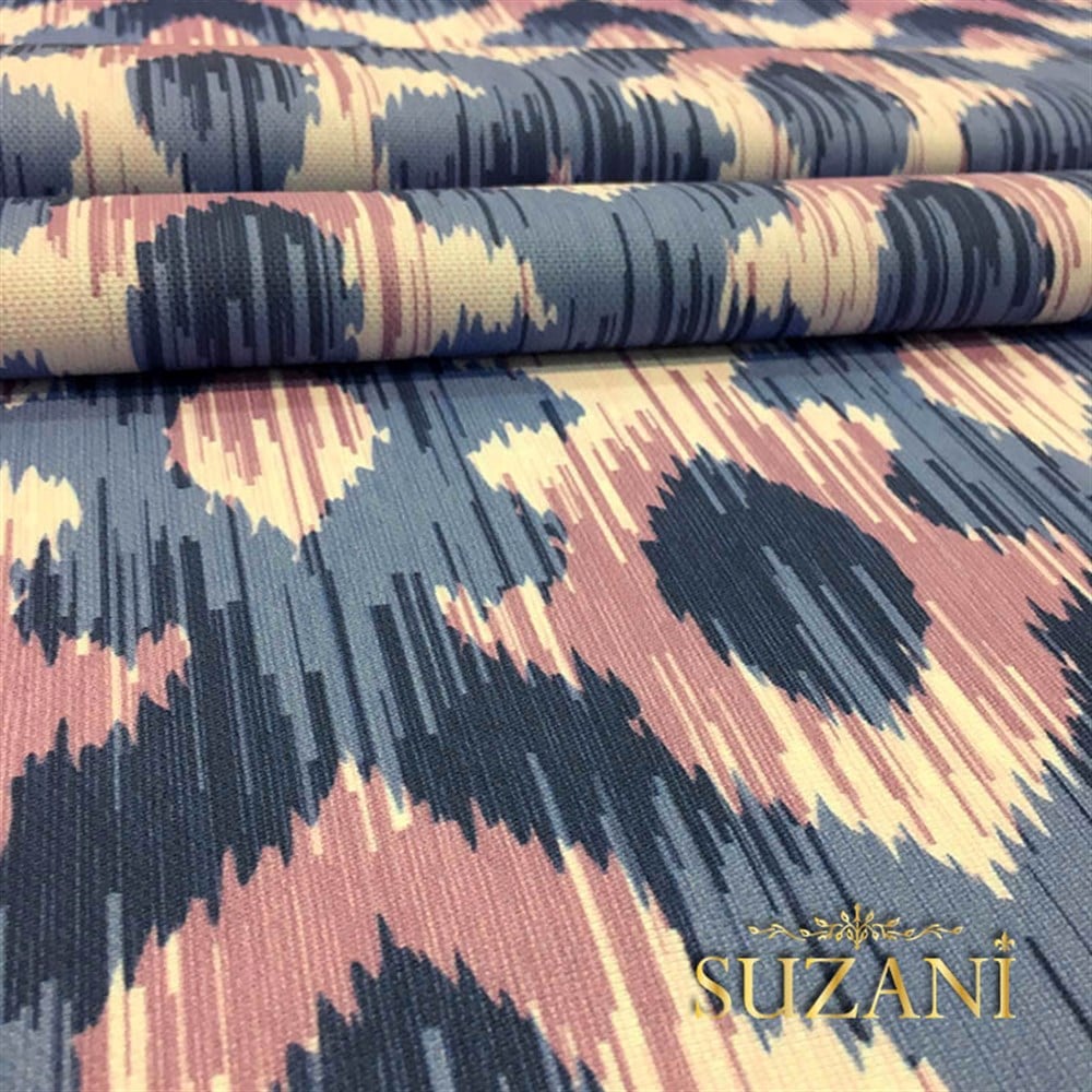 Bordo Lacivert Geometrik İkat Kumaş