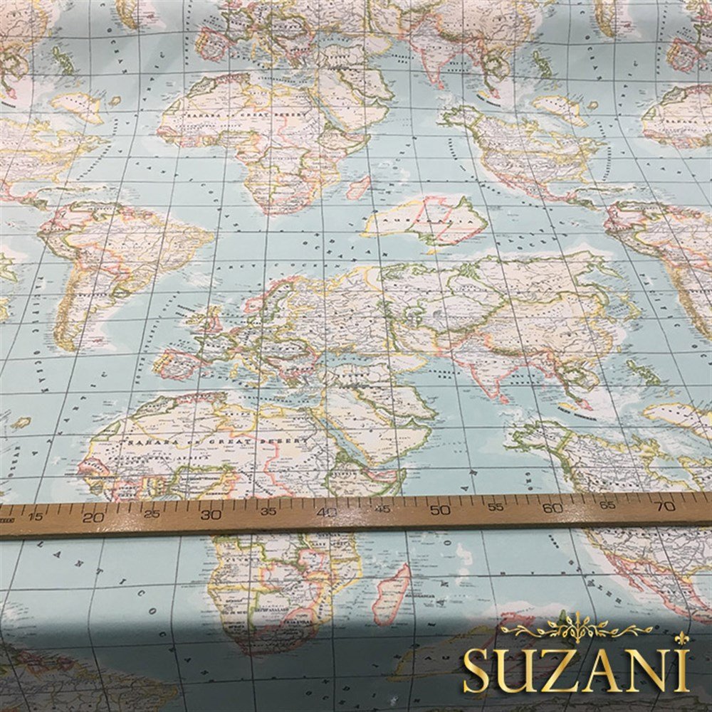 Dünya Haritası Desenli Kumaş