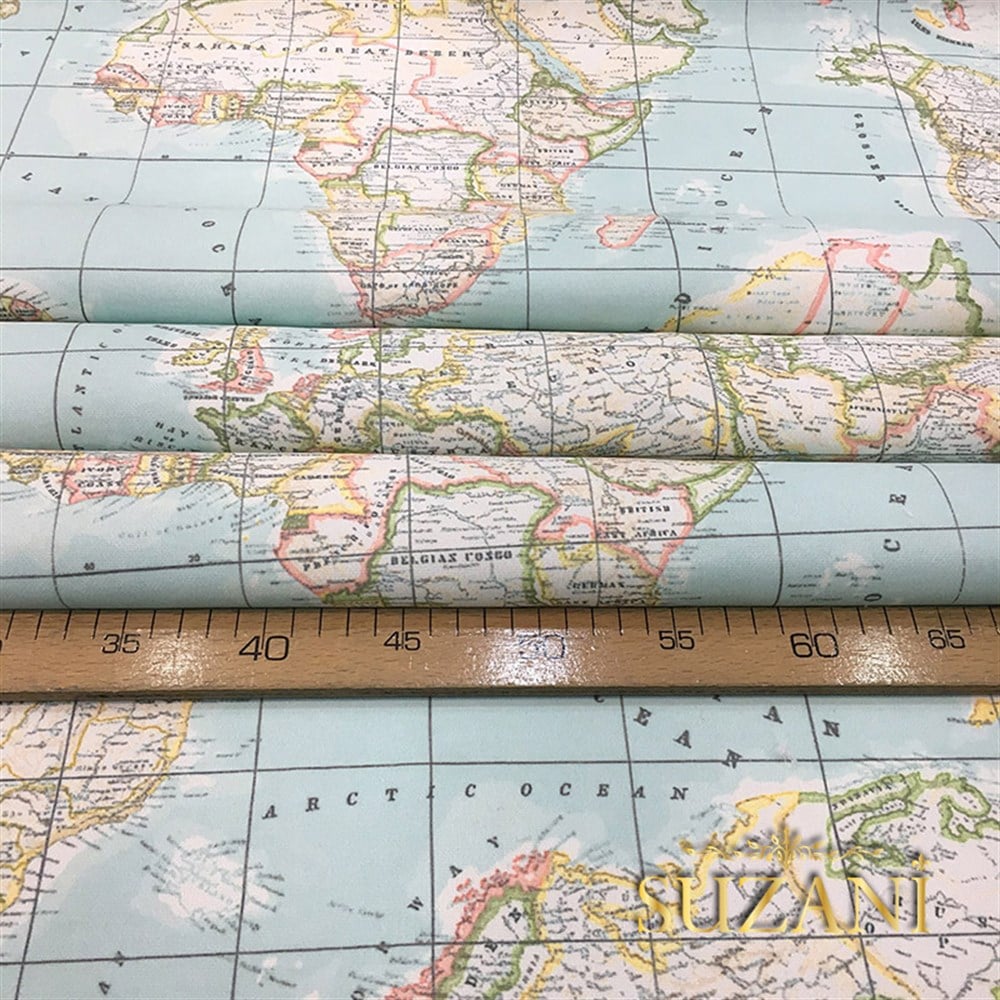 Dünya Haritası Desenli Kumaş