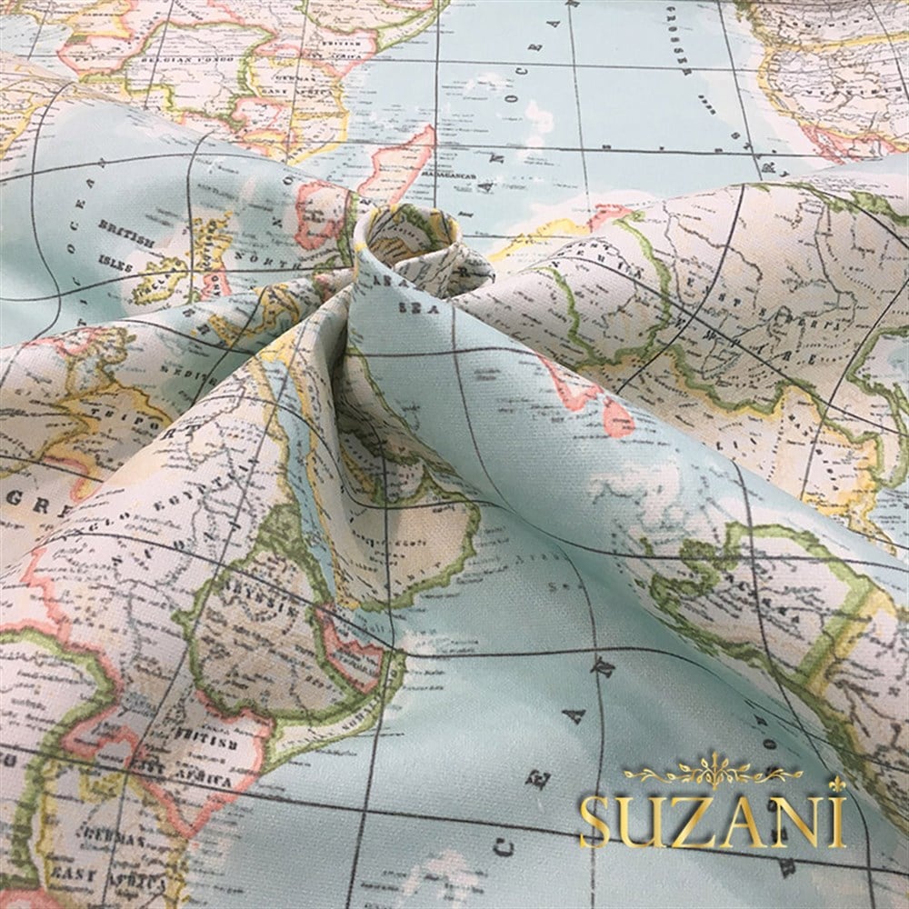 Dünya Haritası Desenli Kumaş