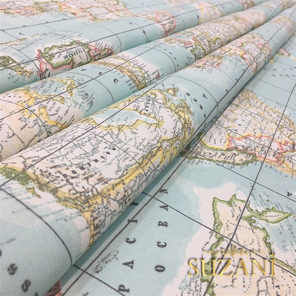 Dünya Haritası Desenli Kumaş