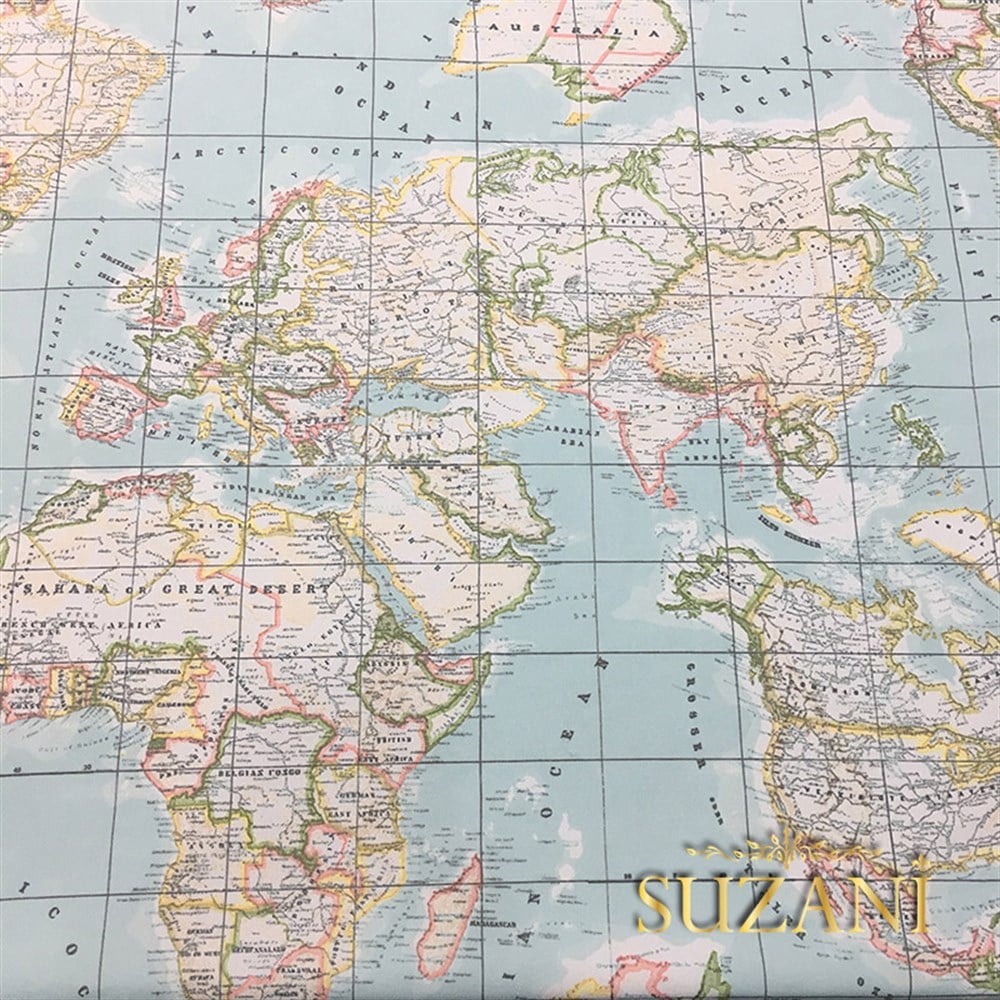 Dünya Haritası Desenli Kumaş