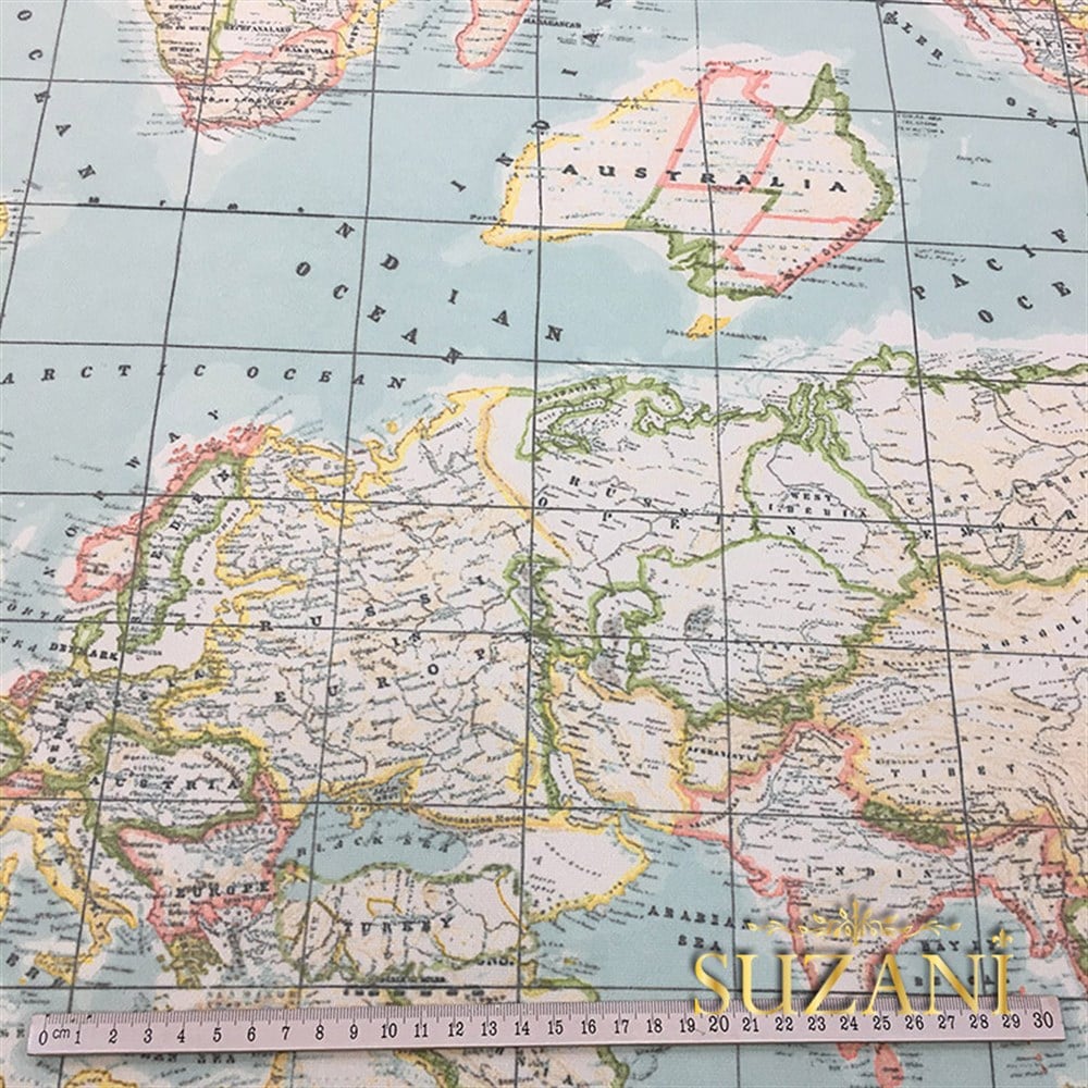 Dünya Haritası Desenli Kumaş