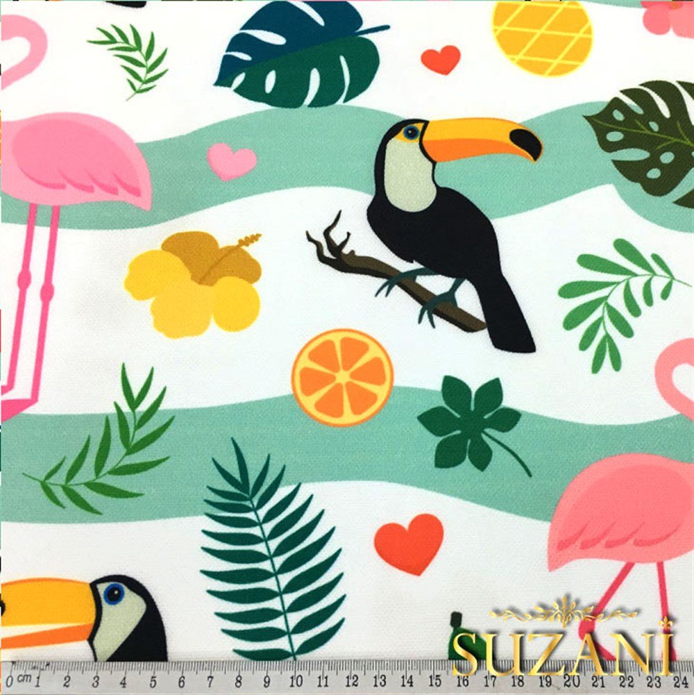 Flamingo ve Tukan Desenli Kumaş