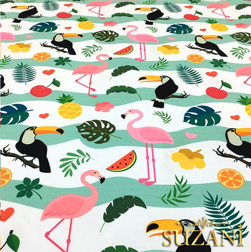 Flamingo ve Tukan Desenli Kumaş