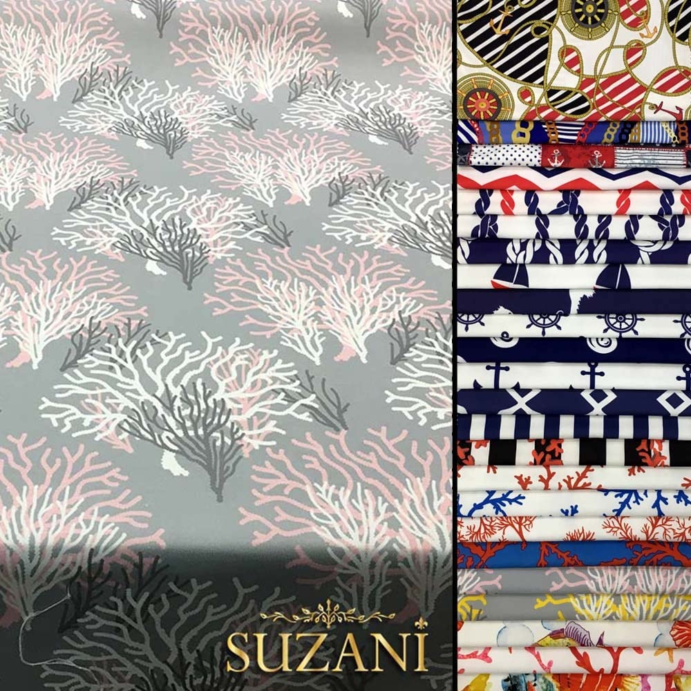 Gri Zemin Pembe Beyaz Mercan Desenli Kumaş