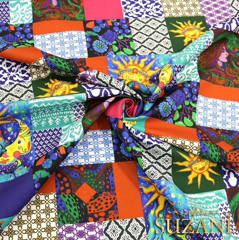 Güneşli Patchwork Desenli Kumaş