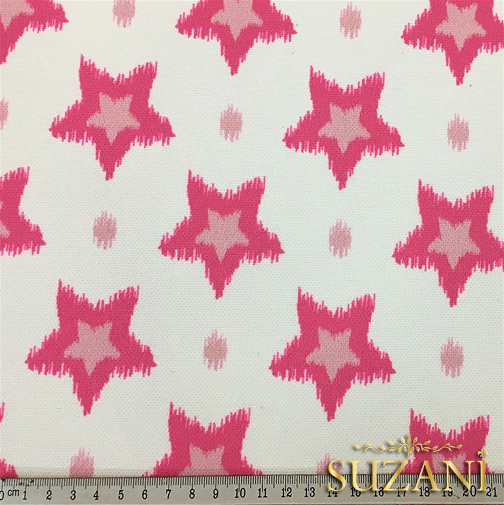 İkat Pembe Yıldız Desenli Kumaş