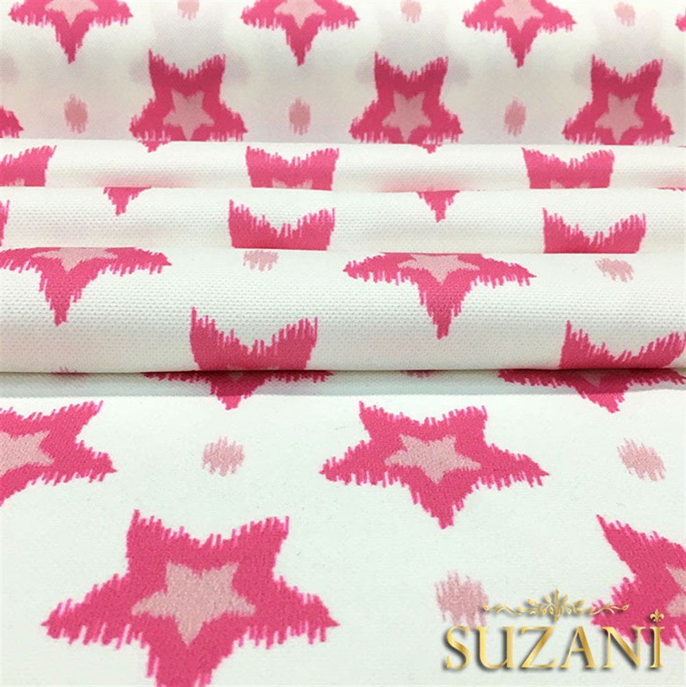 İkat Pembe Yıldız Desenli Kumaş