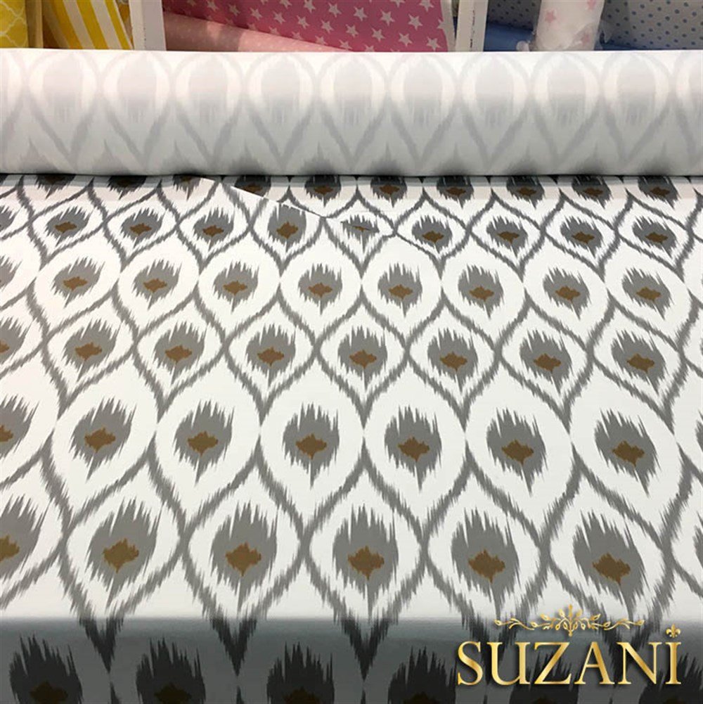 Kahve Gri İkat Kumaş