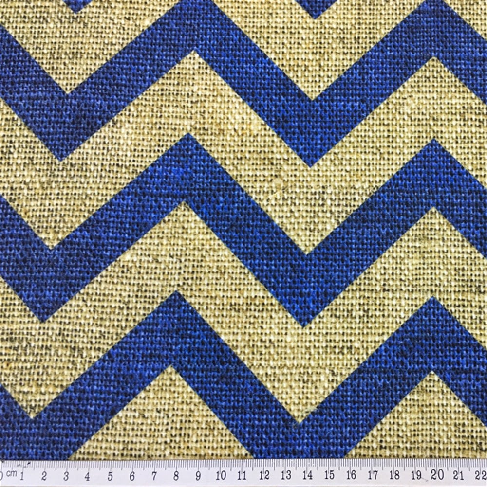 Keten Efekt Lacivert Zigzag Desenli Kumaş