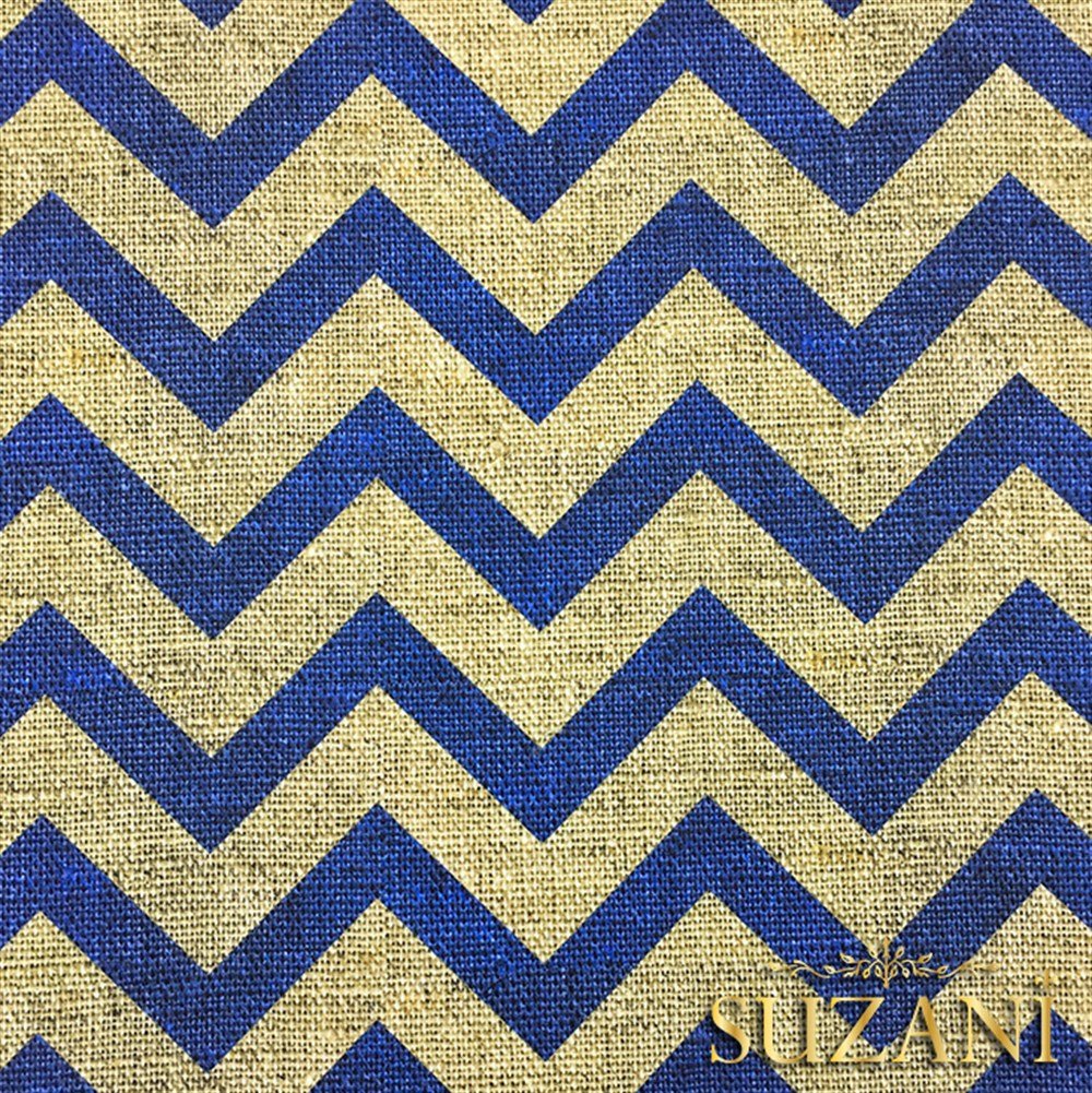 Keten Efekt Lacivert Zigzag Desenli Kumaş